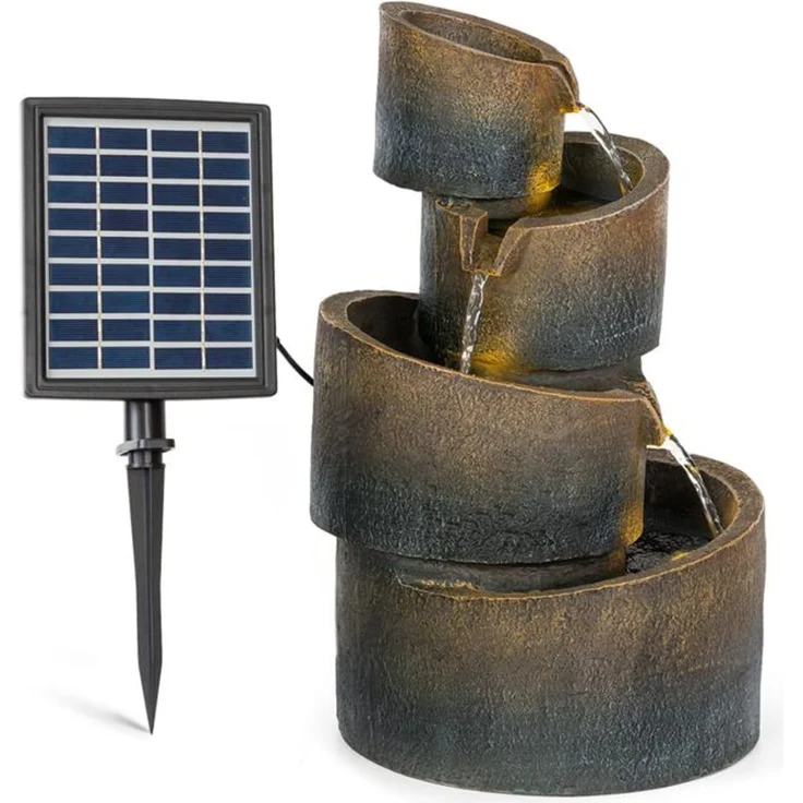 Mantua Kaskadenbrunnen Solarbrunnen Gartenbrunnen 4 Stufen Akkubetrieb 2,8W Solarpanel LED – Bild 1