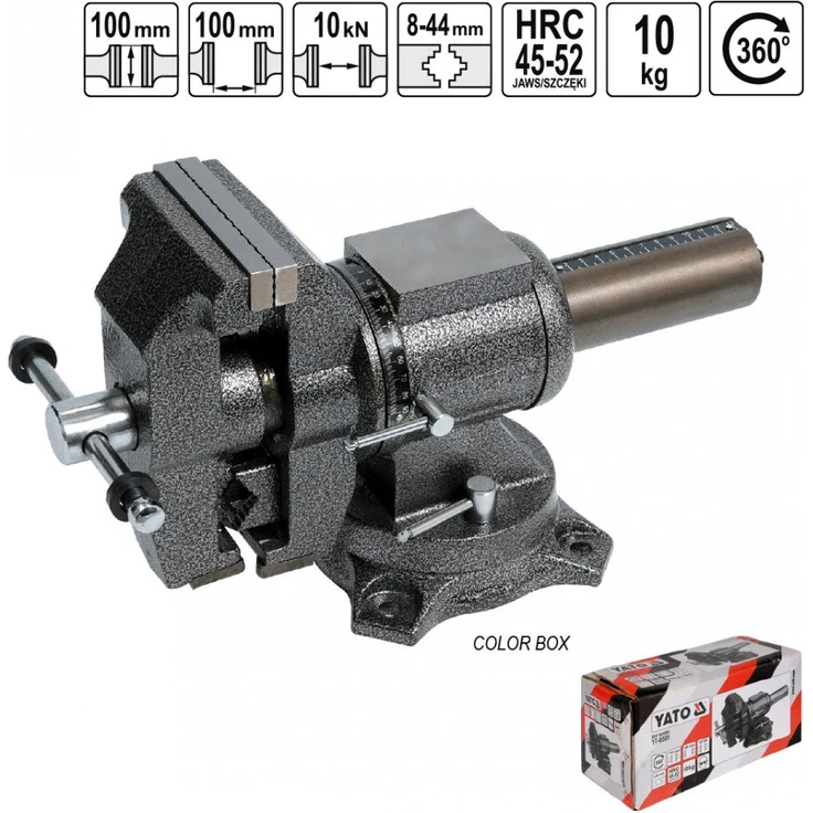 YATO 4 Zoll Schraubstock 360° drehbar Amboss mit Rohrhalter und 3 Spannvorrichtungen - Werkbank
