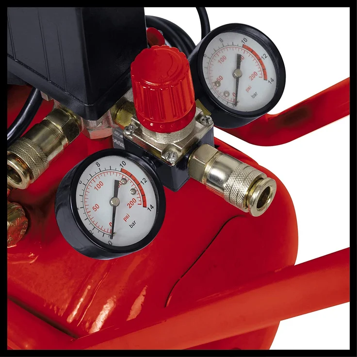 Einhell Kompressor TE-AC 270-24-10 1.800 W, max. 10 bar, inkl. Druckminderer, 24 l-Tank, 2 Manometer und 2 Schnellkupplungen, vibrationsgedämpfter Standfuß, Haltebügel – Bild 4