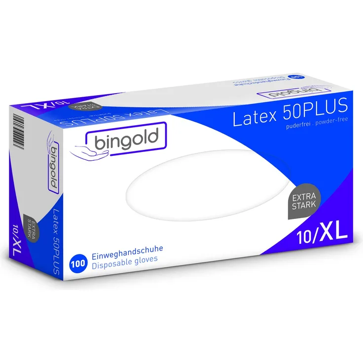 BINGOLD Einmalhandschuhe Latex 50PLUS natur 100-er Box