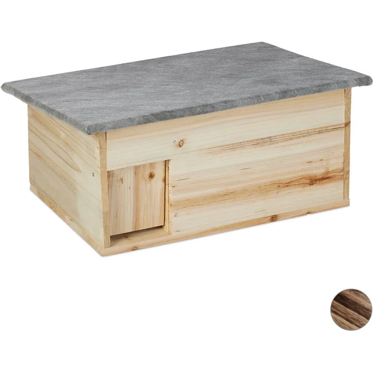 Relaxdays - Igelhaus winterfest, Bausatz, Igelhütte katzensicher, Rattenklappe, Labyrintheingang, HBT 21x46x34 cm, natur