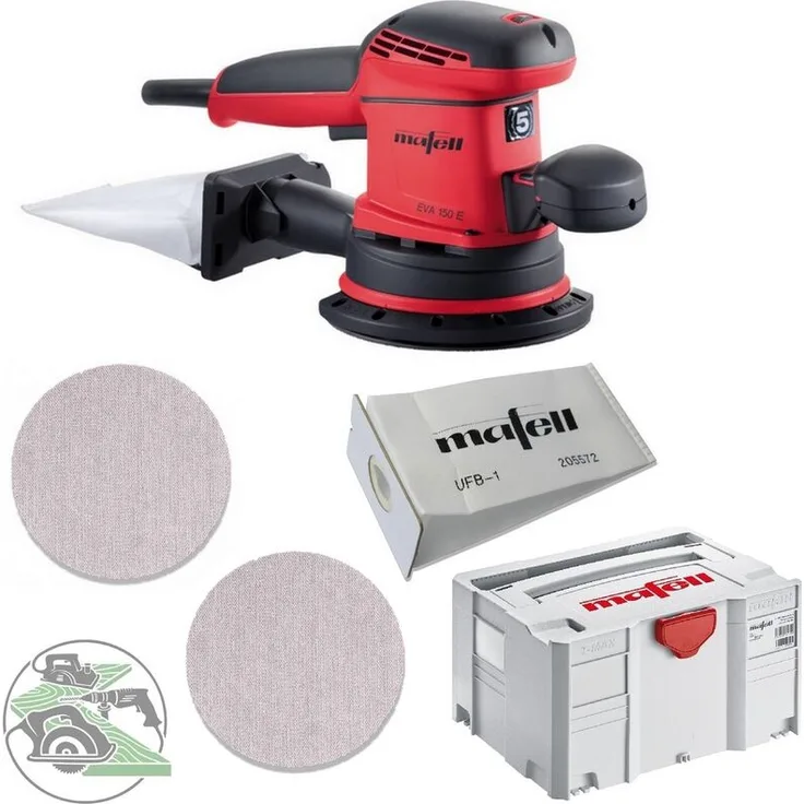 Mafell Exzenterschleifer EVA150E-5 T-Max und Schleifgitter P80 und P120 und Filter Beutel