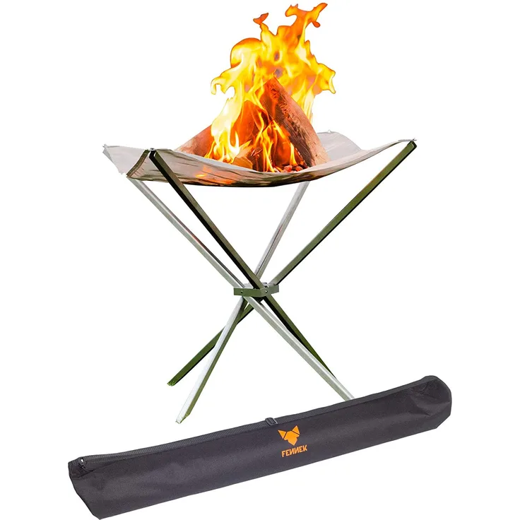 FENNEK Feuernetz HIGH FIRE, faltbare, erhöhte Feuerstelle, 60 x 60 x 63 cm, aus hitzebeständigem Edelstahl, mit Tasche