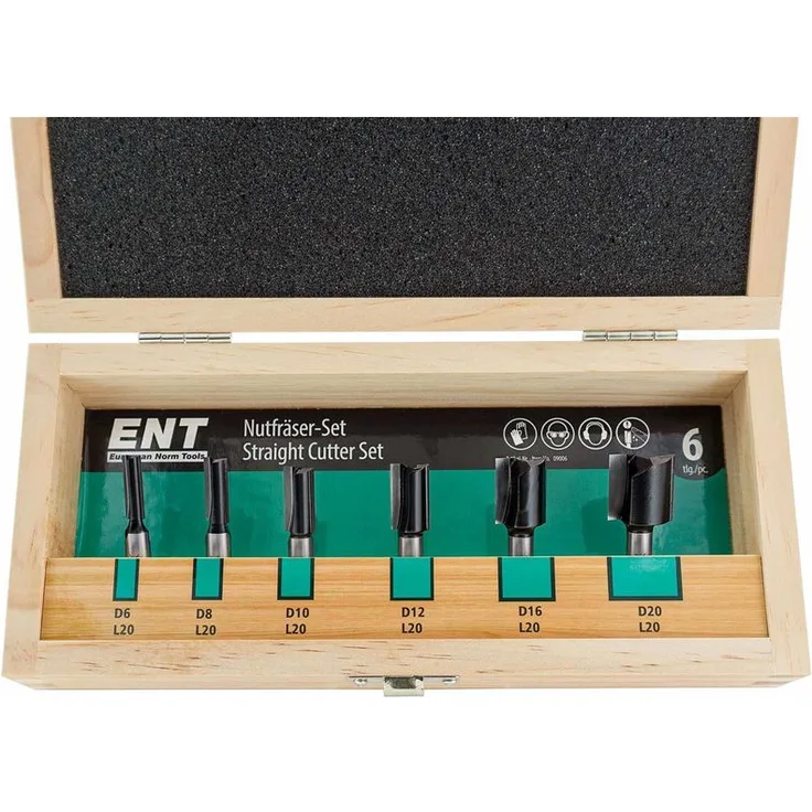 Ent European Norm Tools - ENT 6-tlg. HW Nutfräser Set - Ø 6 - 8 - 10 - 12 - 16 - 20 mm - Schaft Ø 8 mm