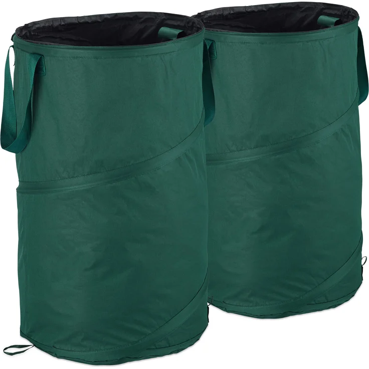 Relaxdays, grün Laubsack selbstaufstellend, 2er-Set, Gartenabfallsack Pop-Up, 120 L, Gartensack selbststehend, 44 cm – Bild 1