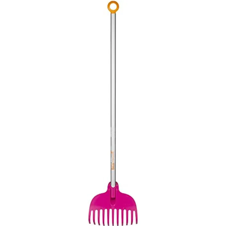 Fiskars Kinder-Laubbesen, Mit 11 Zinken, Länge: 86 cm, Kunststoff-Zinken-Aluminium-Stiel, Pink-Orange, MyFirst Fiskars, 1001419