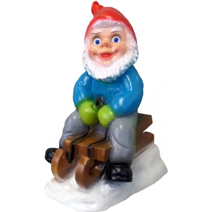 Gartenzwerg mit Schlitten aus bruchfestem PVC Zwerg Made in Germany Figur