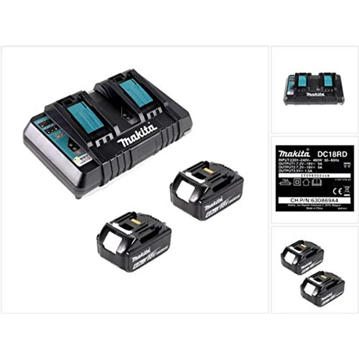 Makita BL1860B Akku-Set Li-Ion 18V LXT 6 Ah mit Ladestandsanzeige 2 Akku mit Doppellladegerät DC18RD – Bild 1