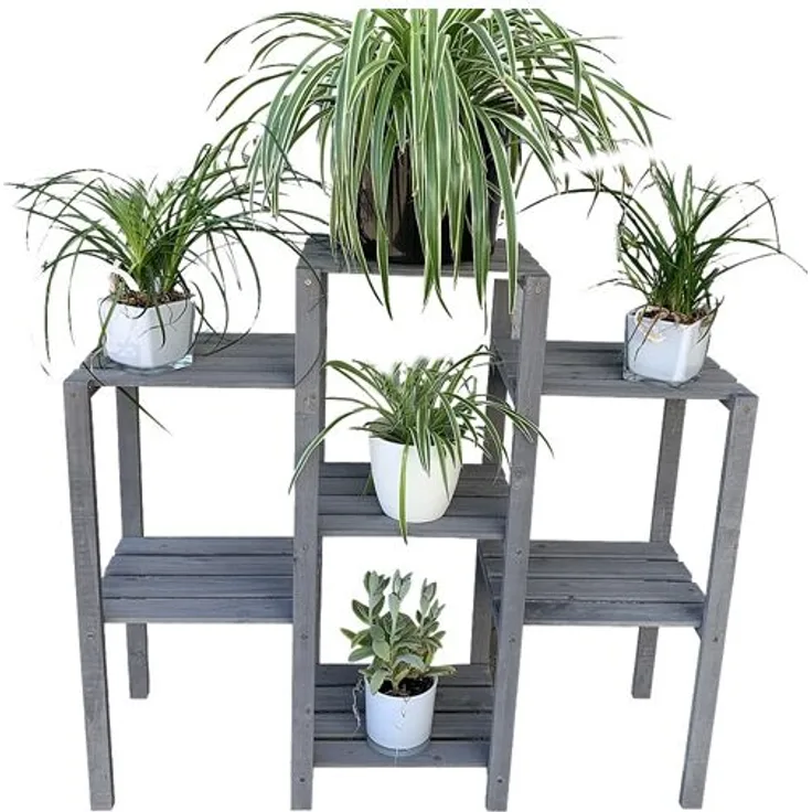 Blumentreppe Blumenregal Blumenpodest Pflanzregal Blumenhocker Standregal Grau Pflanzenampel Blumenampel Gartenregal Blumenständer - Melko