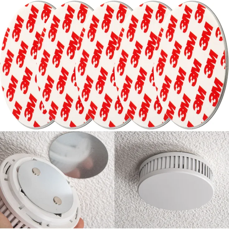 Rauchmelder Magnethalter, 5er Pack, Ø 50 mm, Selbstklebend, 3M Pads, Magnethalterung zur einfachen Befestigung ohne Bohren und Schrauben, für alle Feuermelder und Rauchwarnmelder, Rauchmelder Klebepad