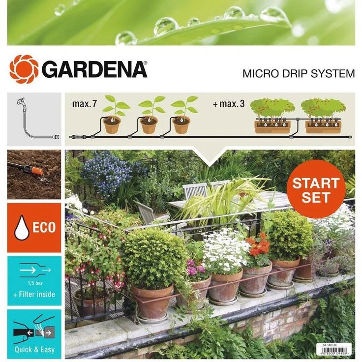 GARDENA Start Set Pflanztöpfe M: Praktisches Micro-Drip-System Starterset für 7 Topfpflanzen und 3 Pflanztröge, wassersparende Bewässerung (13001-20) – Bild 1