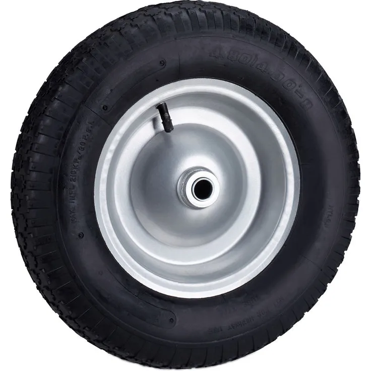 Schubkarrenrad 4.80 4.00-8, luftbereift, Ersatzrad mit Stahlfelge und Ventil, Komplettrad bis 120 kg, schwarz