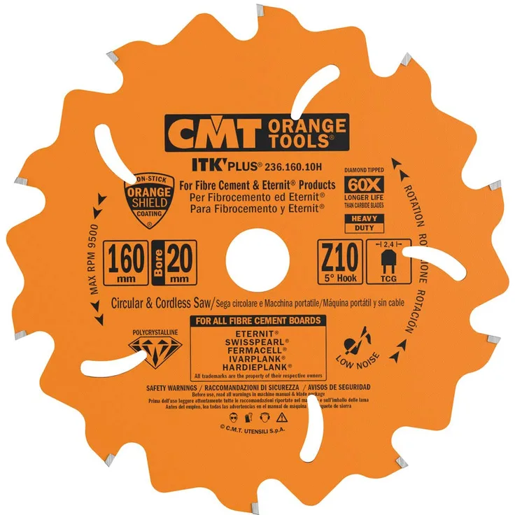 CMT Orange Tools 236.160.10h – Kreissägeblatt für harte Materialien-Schleifmittel 160 x 2.1 x 20 Z 10 CONICO