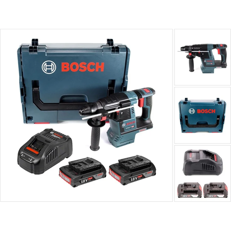 Bosch Professional GBH 18V-26 Akku Bohrhammer 18V 2,6J brushless SDS plus + 2x Akku 2,0Ah + Schnellladegerät + L-Boxx