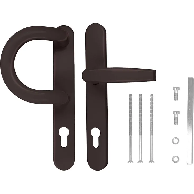 Türgriff - Türdrücker - Türklinke - Drückergarnitur DHS 92mm - Oval - Bügelgriff Braun RAL 8019, 36mm