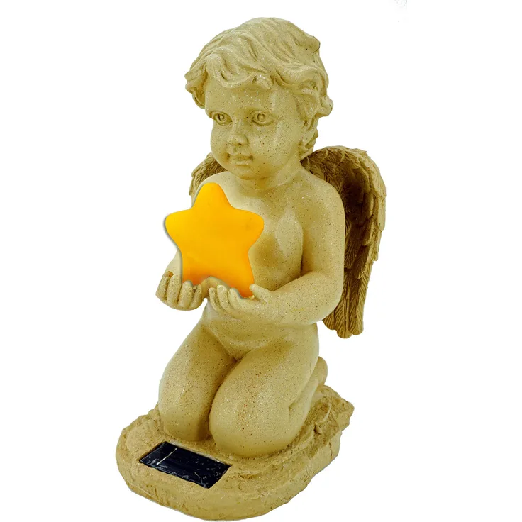 ABC Home Garden Gartenfigur Dekofigur Engel mit Stern Innen-& Außenbereich Solarbetrieben