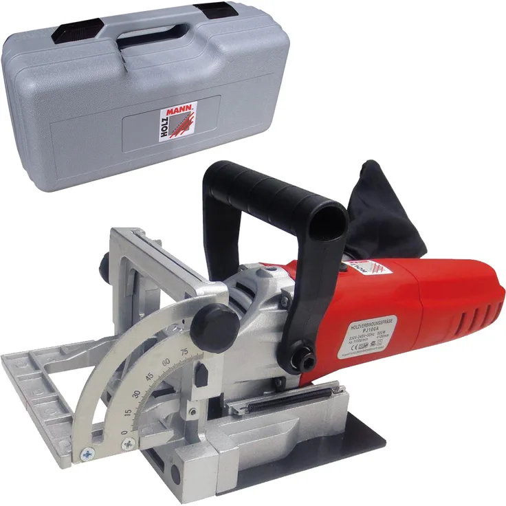Holzmann PJ 100 A Holzverbindungsfräse, 19 mm Schnitttiefe, mit Staubfangsack, inkl. praktischer Tragebox