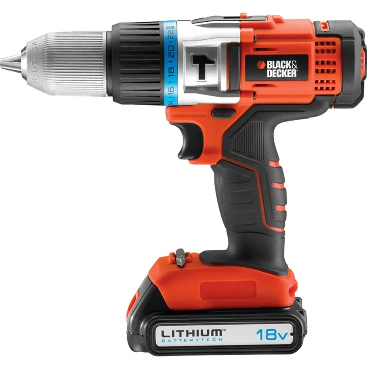 Black+Decker 2-Gang Hochleistungs-Akku-Schlagbohrschrauber (18V Li-Ion,5 Metallplanetengetriebe,Sicherheitselektronik,ergonomische Form,24-stufige Drehmomentvorwahl,LED) EGBHP188K