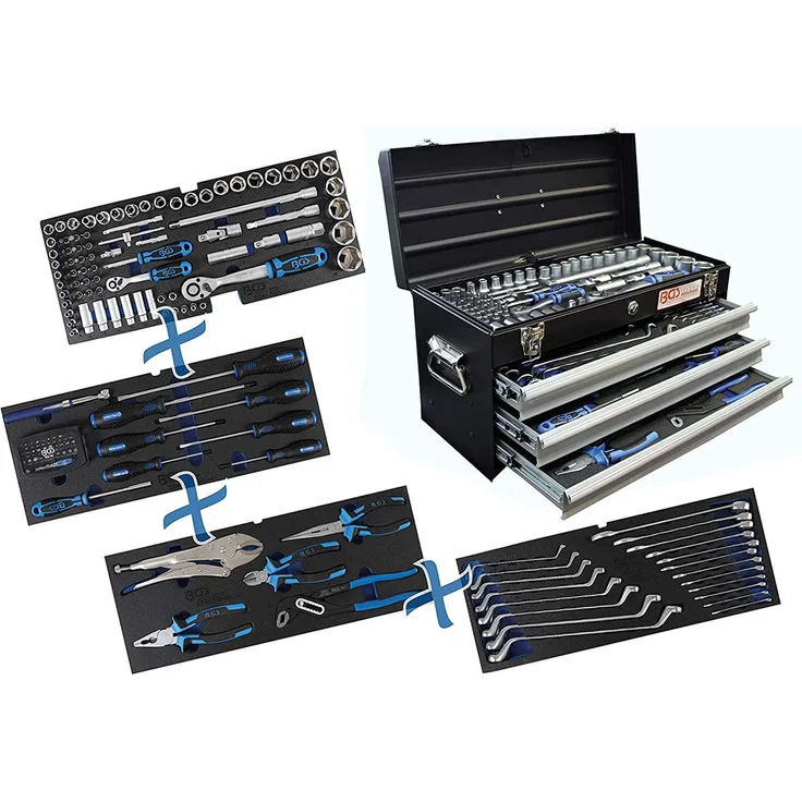 BGS Werkzzeugkiste gefüllt Werkzeugkoffer Zangenset Steckschlüsselset 143-tlg.
