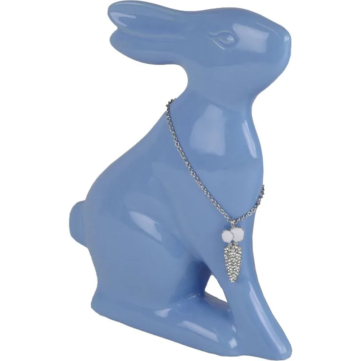 Dekofigur Hoppel Hase hellblau Halskette Karotte 18cm Osterhase schnuppernd