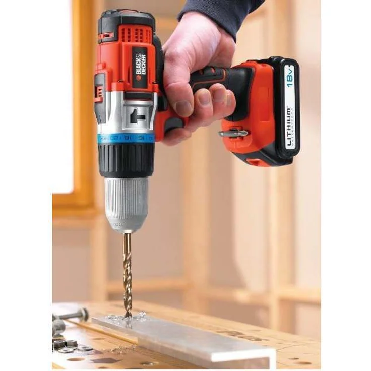 Black+Decker 2-Gang Hochleistungs-Akku-Schlagbohrschrauber (18V Li-Ion,5 Metallplanetengetriebe,Sicherheitselektronik,ergonomische Form,24-stufige Drehmomentvorwahl,LED) EGBHP188K – Bild 4