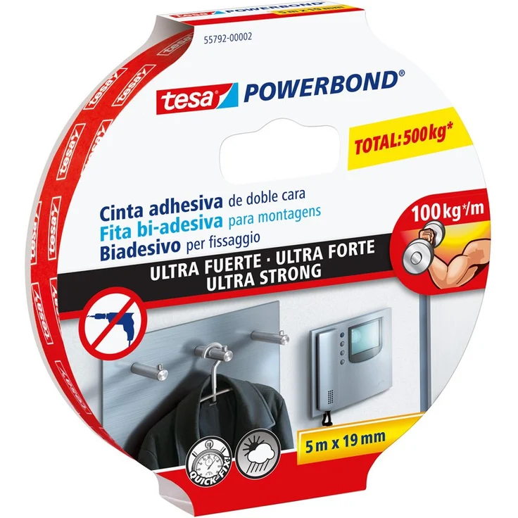 tesa Powerbond Ultra Strong Montageband - Doppelseitiges Klebeband für eine besonders starke und dauerhafte Befestigung ohne Bohren - 5 m x 19 mm - Preisvergleich – Bild 1