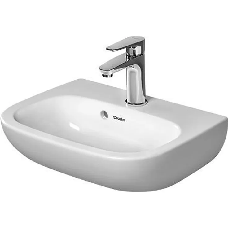 Duravit Handwaschbecken D-CODE mit Überlauf, Hahnlochbank, 450 x 340 mm, 1 Hahnloch weiß