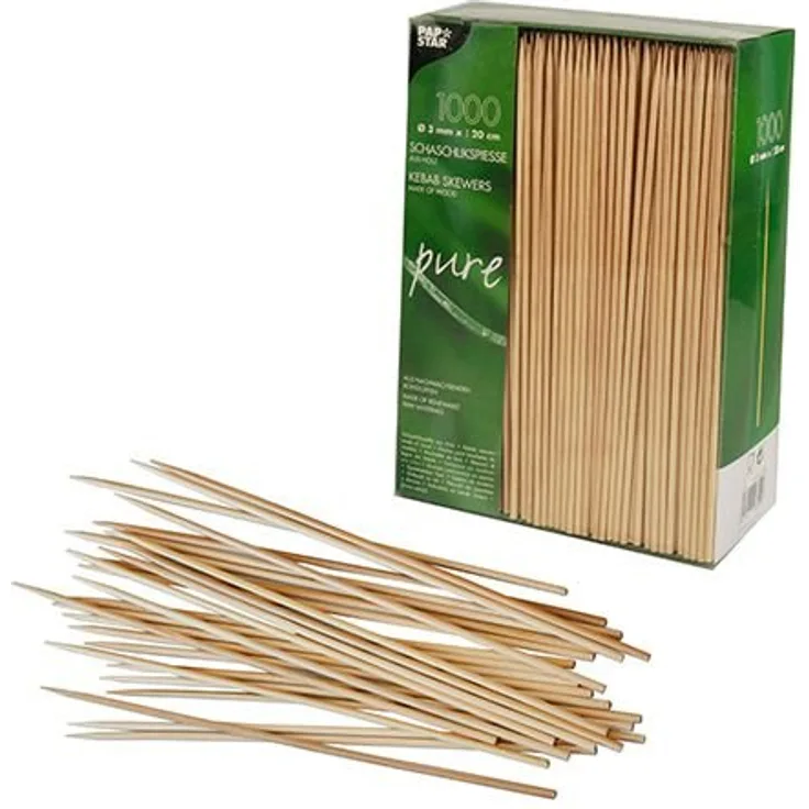 Papstar Grillspieße Schaschlikspieß, Holz, 20 cm, 1000 Stück