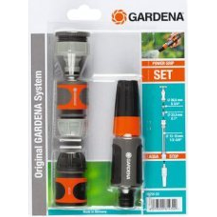 GARDENA Grundausstattung, Komplettset für Systemeinsteiger bestehend aus Wasserspritze, Schlauchstück, Wasserstop und Hahnverbinder (18295-20)
