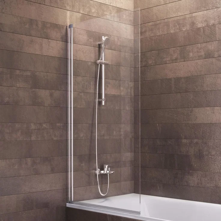 Duschwand Berlin, 70 x 130 cm, 5 mm Sicherheitsglas, Duschabtrennung für Badewanne Alu-Natur, ESG Klar hell - Schulte