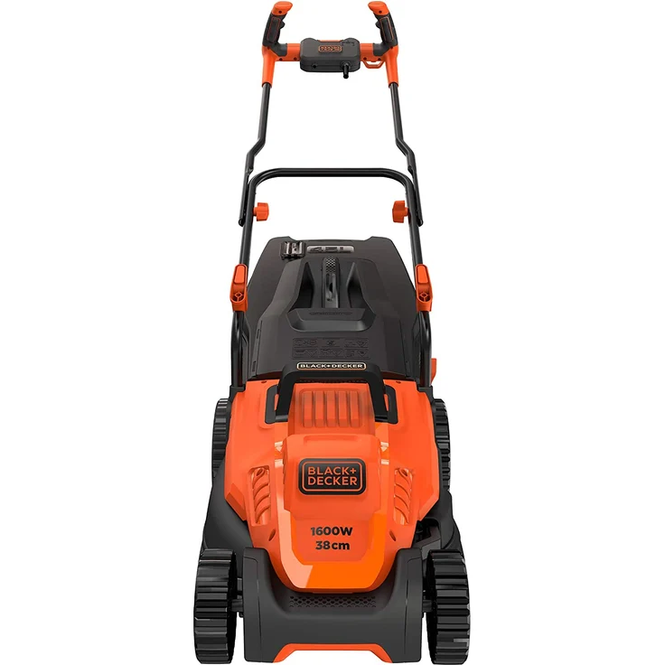Black+Decker Elektro-Rasenmäher mit Fahrradlenker-Griff - 1.600W, 38cm Schnittbreite, 6-fach Höhenverstellung, 45l Grasfangbehälter, ideal für mittlere Gärten - BEMW471BH – Bild 4