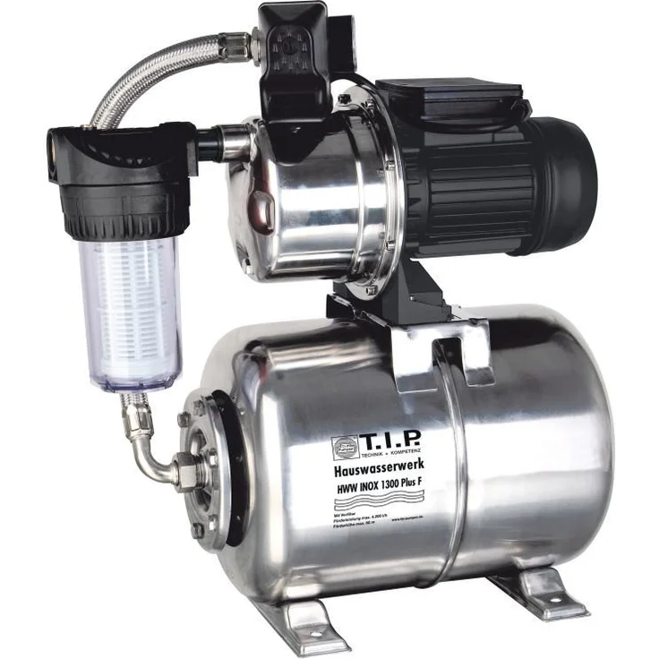 T.I.P. 31155 Hauswasserwerk HWW Inox 1300 Plus F Edelstahl mit Vorfilter Hauswasserpumpe 4.200 l/h 9 m|50 m 5 bar – Bild 1