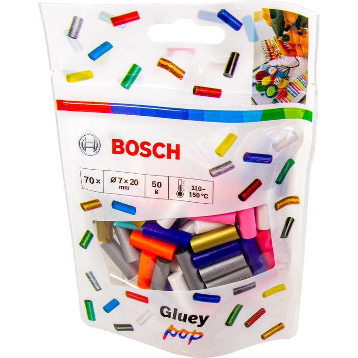 Bosch 70 tlg. Gluey Klebesticks (Gluey Sticks POP, Dimensionen vom Stick: 20x7mm, Zubehör für Heißklebestift Gluey) – Bild 1