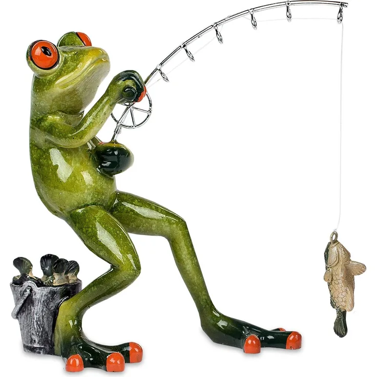 Formano lustige Frösche Figur Frosch Angler stehend Fisch Poly 15 cm