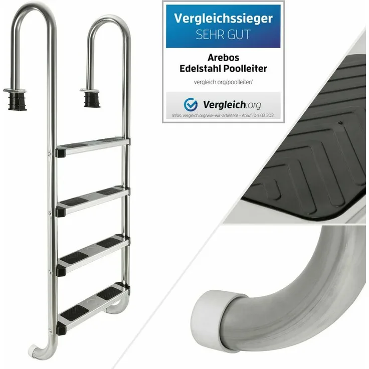 Poolleiter Leiter Einbauleiter Schwimmbad Pool Edelstahl 4 Stufen - Silber - Arebos
