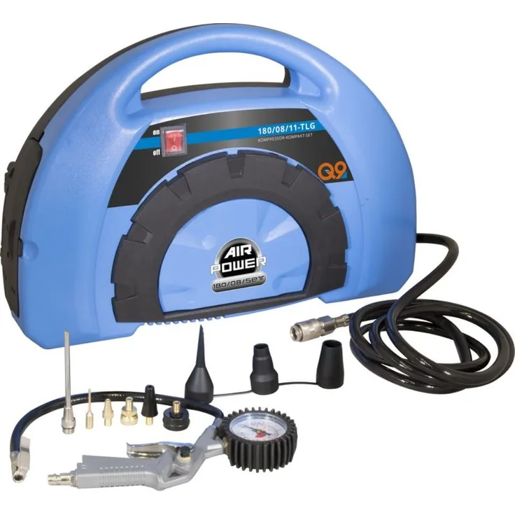 Güde 50121 Kompressor-Kompakt-Set- 180-08-11-tlg 1,1 kW, 110L-min Liefermenge, 8 bar maximum Druck, 8tlg Adapter-Set