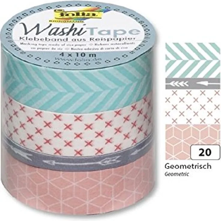 folia Deko-Klebeband Washi-Tape GEOMETRISCH, 4er Set
