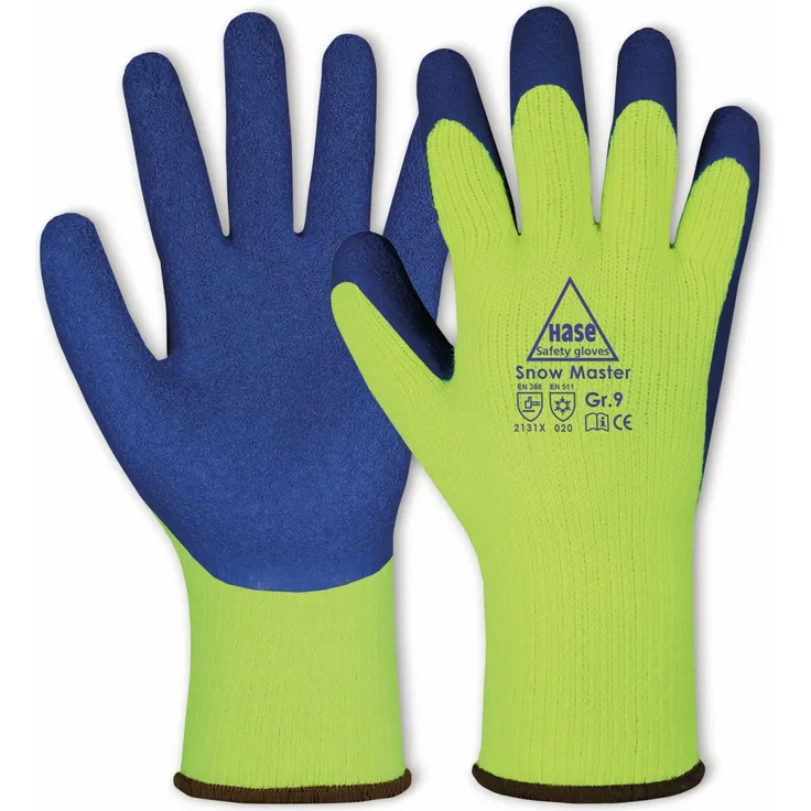 Latex-Arbeitshandschuh Winter, EN 388, EN 420, EN 511, gelb-blau, Größe 9