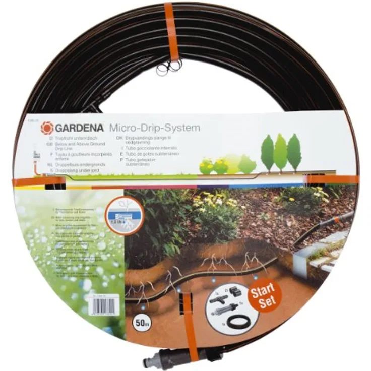 GARDENA Start-Set Tropfrohr für Pflanzenreihen unterirdisch 13.7 mm: Wassersparender Tropfschlauch zur gezielten, gleichmäßigen Bewässerung (1389-20) 4078500138901