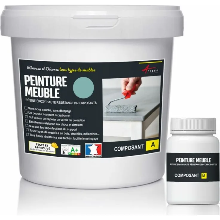 Arcane Industries - MÖBELFARBE FÜR KÜCHE UND BAD : Buntlack - Möbelfarbe abwaschbar - Möbellack - Epoxidfarbe | Epoxyfarbe - Pastell-Türkis RAL 6034 1 kg