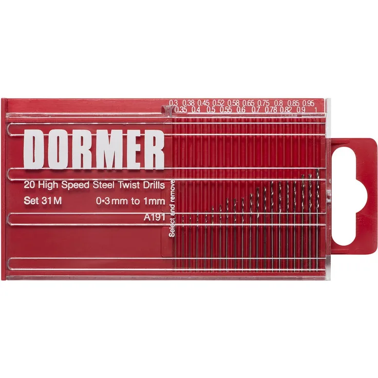 DORMER Spiralbohrersatz A191 DIN 338 Typ N Nenn-Ø 0,3-1,0x0,5 mm HSS 20 teilig Runddose