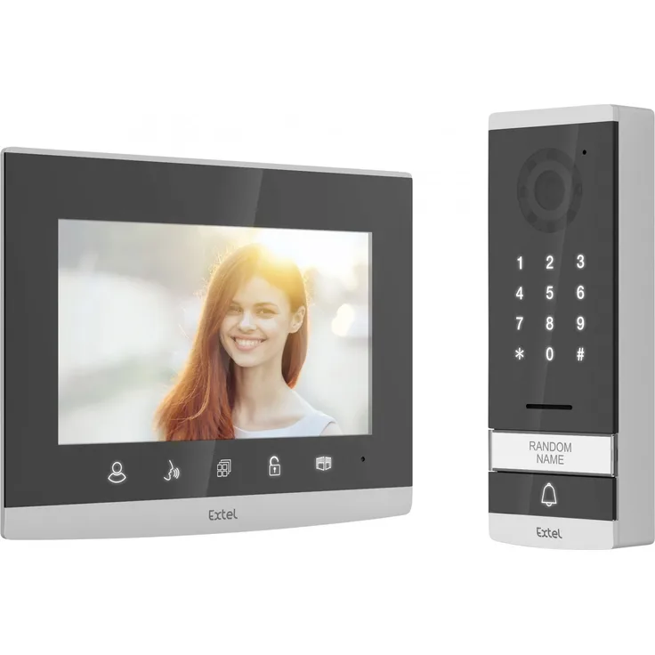 Extel CODE Videosprechanlage Spiegeldesign mit integrierter Codetastatur 2-Draht-Technik 7-Zoll-Monitor