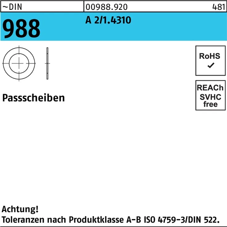 DIVERSE Paßscheibe DIN 988 20x 28x 0,25 A 2-1.4310 1000 Stück