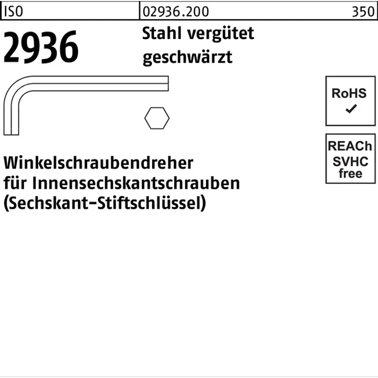 DIVERSE Winkelschraubendreher ISO 2936 Innen-6-kant SW 27 Stahl vergütet geschwärzt