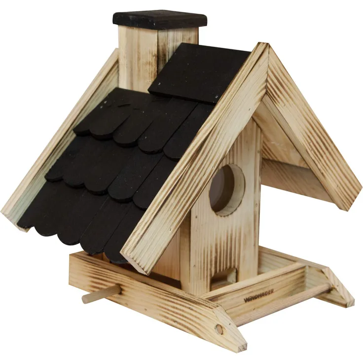 Windhager Vogelfuttersilo Villa, Vogelfuttersilo, Vogelhaus, Futterspender für Vögel, mit Glasfenster, Vogelhäuschen aus Massivholz, 06865