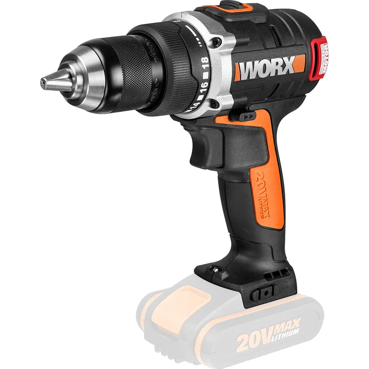 Worx WX175.9 Akku Bohrschrauber 20V Bürstenloser Akkuschrauber - 60Nm, 2-Gang-Getriebe & LED-Licht Akkubohrer Set zum Bohren & Schrauben - ohne Akku & Ladegerät