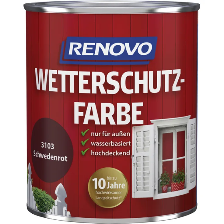 Renovo - Wetterschutzfarbe Renovo für außen, 0,75 l, rot, seidenglänzend - rot