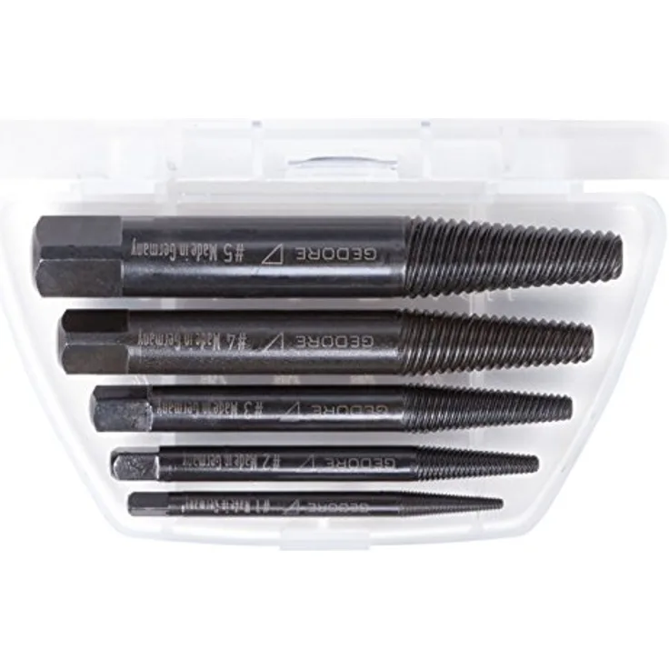 GEDORE Schraubenausdreher-Satz, Chrom-Vanadium-Stahl, 54 HRC, In transparenter Kunststoffbox, 5-teilig, M3-M18