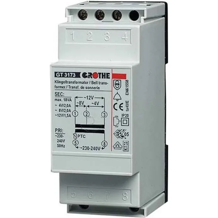 Grothe 1512020 Klingel Transformator 8 V AC, 1 A, GT 50810