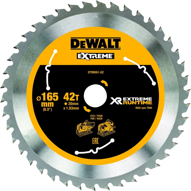 Dewalt XR Extreme Runtime Kreissägeblatt (für Tauchkreissägen, Sägeblatt-Ø 165-20 mm, 42 WZ-FZ, für feine Schnitte) DT99561